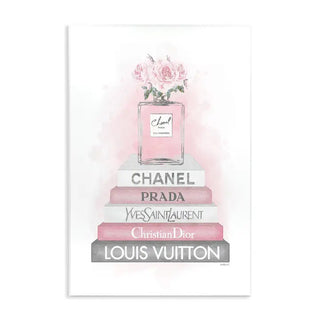 Pink Roses Perfume Bottle Bookstack Wall Plaque - 10x15