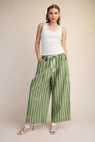 Drawstring Stripe Wide Leg Pants