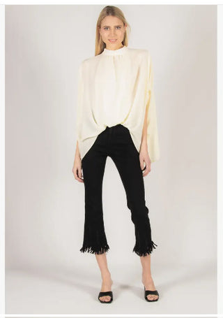 Crepe Mock Neck tie top