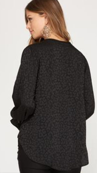 Black Leopard Jacquard Top