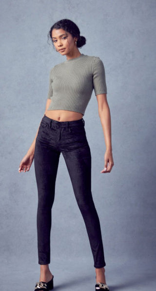Black Mid Rise Ankle Skinny Velvet Jeans