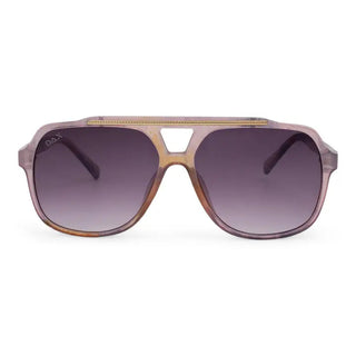 DAX Astrid women's oversized aviator sunglasses in translucent purple frame with gradient purple lenses and gold brow bar det