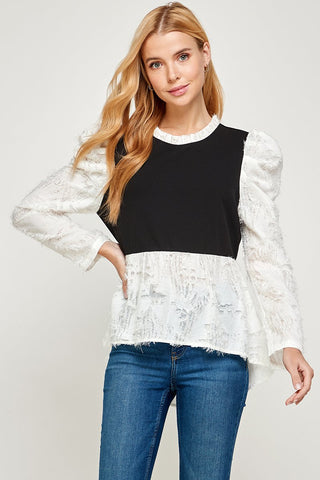 Puff Sleeve White & Black Top