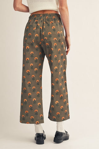 Wide leg boho floral casual pants