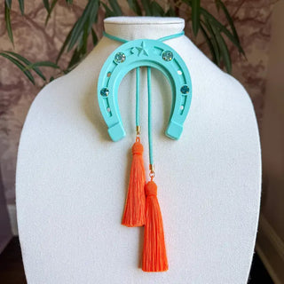 Lucky Horseshoe Bolo Turquoise with Golden Yellow & Fuchsia