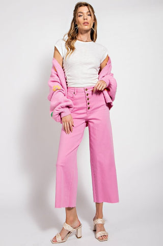 button front stretch twill pants
