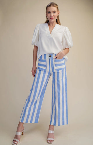 Colette Cropped Wide-Leg Stripe Pants
