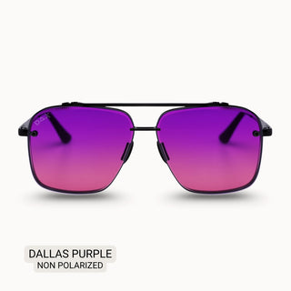 Dallas women's modern aviator sunglasses with purple-to-pink gradient lenses and black metal double-bridge frame.