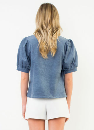 Puff Sleeve Textured V-Neck Top
