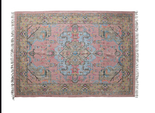 Woven Cotton Distressed Print Dhurrie Rug w/ Fringe 5x8