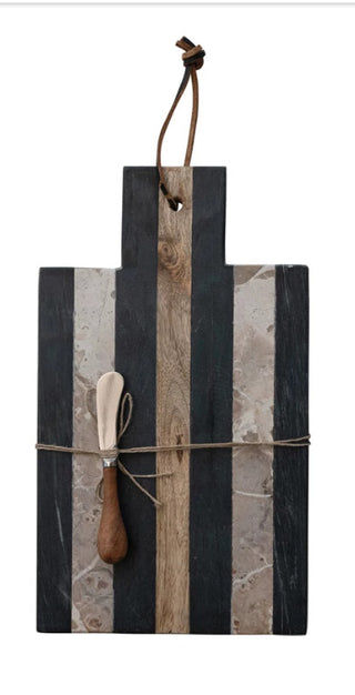 Marble Board with Leather Tie & Canape Knife, Set of 2 Tied with Jute
