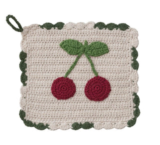 Cotton Crocheted Scalloped Pot Holder w/ Cherries