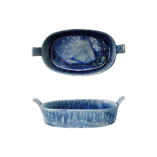 2 Cup Blue Stoneware Baker with Handles