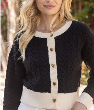 Sweater Cardigan with Contrast Detail Accent Button