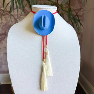 Cowboy Hat Bolo Ocean Blue with Red & Ivory