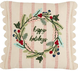 Wreath Striped Embroidered Pillow