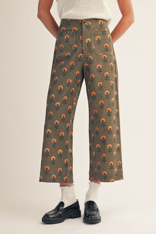 Wide leg boho floral casual pants