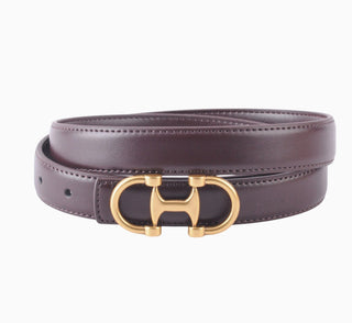 Stitched Clean Leather Belt with Horsebit Buckle- Brown/Gold- XL