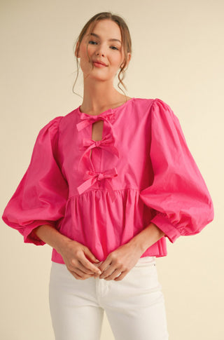 Cotton poplin peplum tie top
