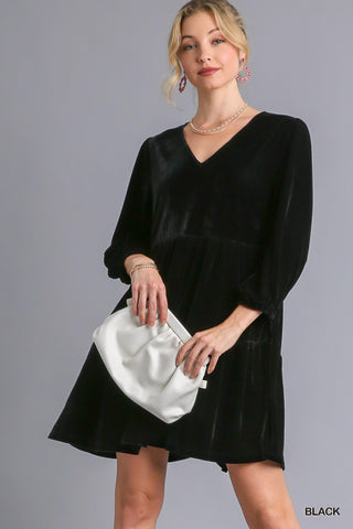 V-Neck Velvet Tiered Dress