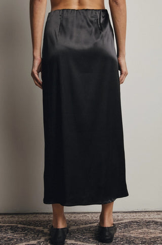 Satin Side Slit Midi Skirt