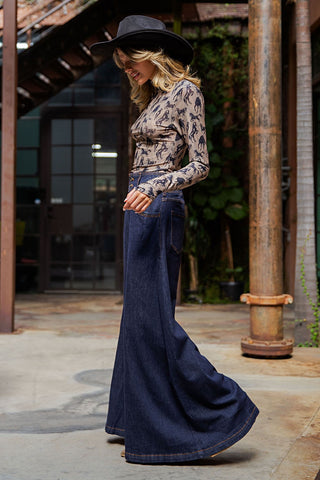 Mesh Western Horse Graphic Mock Neck Top