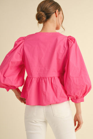 Cotton poplin peplum tie top
