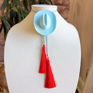 Cowboy Hat Bolo Baby Blue with Baby Blue & Red