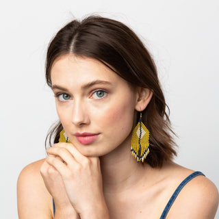 Citron Navy Ivory Diamond With Stripe Fringe Seed Bead Earring