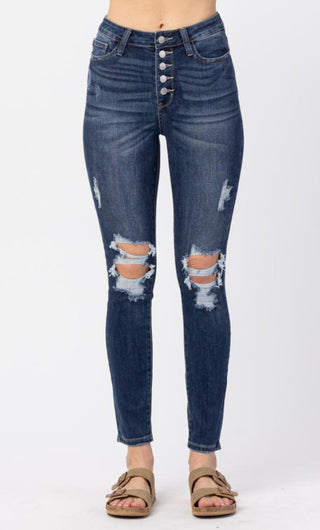 Hi-Rise Button Fly Cuffed Skinny