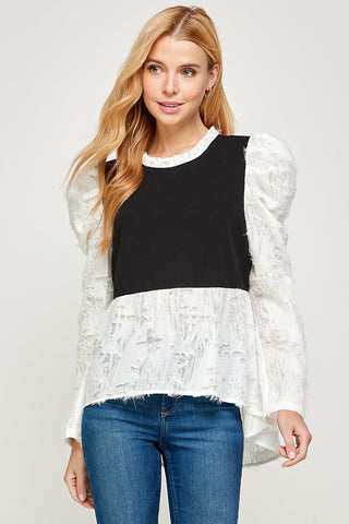 Puff Sleeve White & Black Top