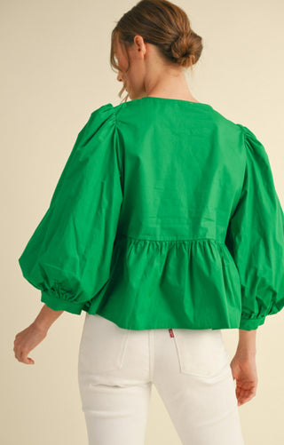 Cotton poplin peplum tie top