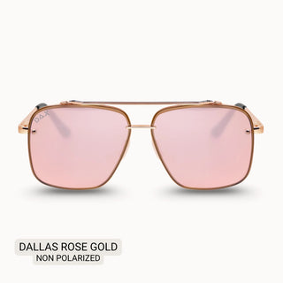 Rose gold aviator sunglasses with pink mirrored lenses and double bridge metal frame by DAX.