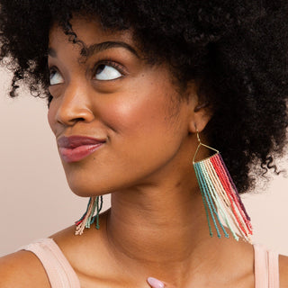 Pink Port Mint Teal Stripe Fringe On Triangle Earring