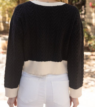 Sweater Cardigan with Contrast Detail Accent Button