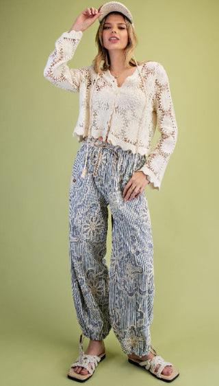 Embroidery Striped Woven Pants