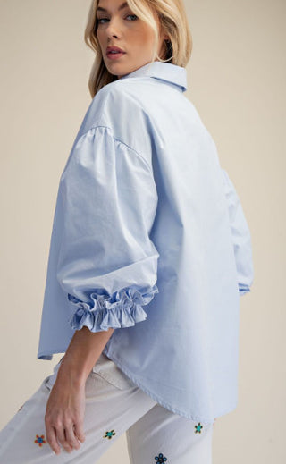 3/4 Sleeves Button Down Poplin Shirt