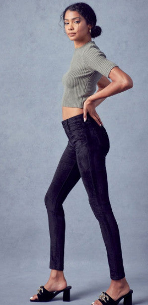 Black Mid Rise Ankle Skinny Velvet Jeans