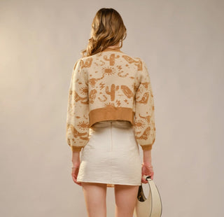 Western Motif Tie Front Cardigan