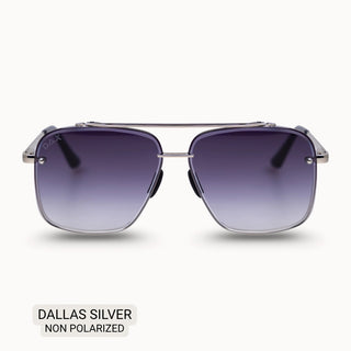 Dallas women's modern aviator sunglasses with silver metal frame, double bridge, and gradient purple lenses.