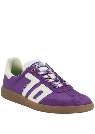 Back 70 Ghost sneaker in purple and cream white with gum sole and patterned laces.