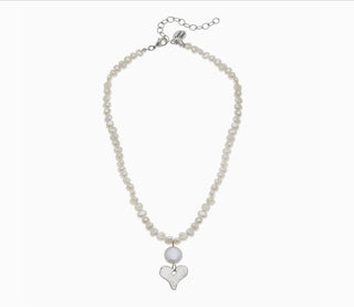 Dainty silver heart + coin pearl necklace