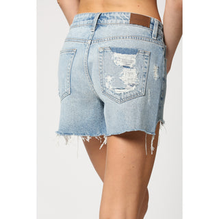 Light Wash Step Hem Mom Shorts