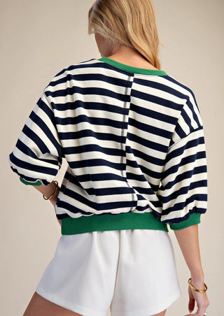 Striped Bubble Sleeve Sweatshirt