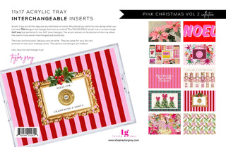 Set of 10 interchangeable pink Christmas acrylic tray inserts featuring nutcrackers, NOEL, poinsettias, and festive holiday d
