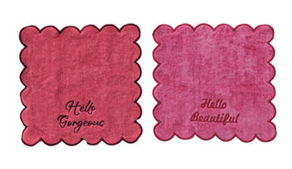 Cotton Terry Wash Cloths w/ Embroidered Saying & Scalloped Edge, Set of 2