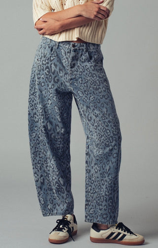 Leopard Camo Denim Barrel Pants