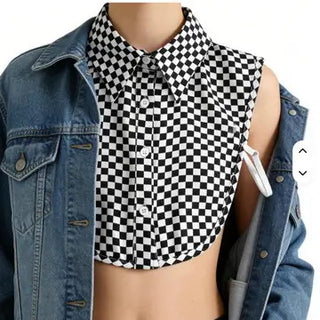 Black and White Checkered Fake Collar