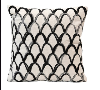 Cotton Pillow with Embroidered Scallop Pattern