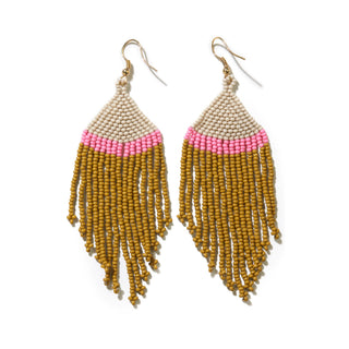 Erin color block stripe beaded fringe earrings citron